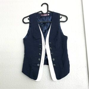 Vera Lucci Navy Sleeveless Vest with White Trim
